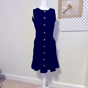 Loft Navy Fit and Flare Dress with Gold Button Detail